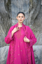 Hot Pink 3-Piece Embroidered Khaddar Suit