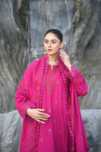 Hot Pink 3-Piece Embroidered Khaddar Suit