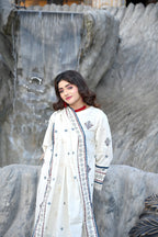 Creamy White 3-Piece Embroidered Khaddar Suit