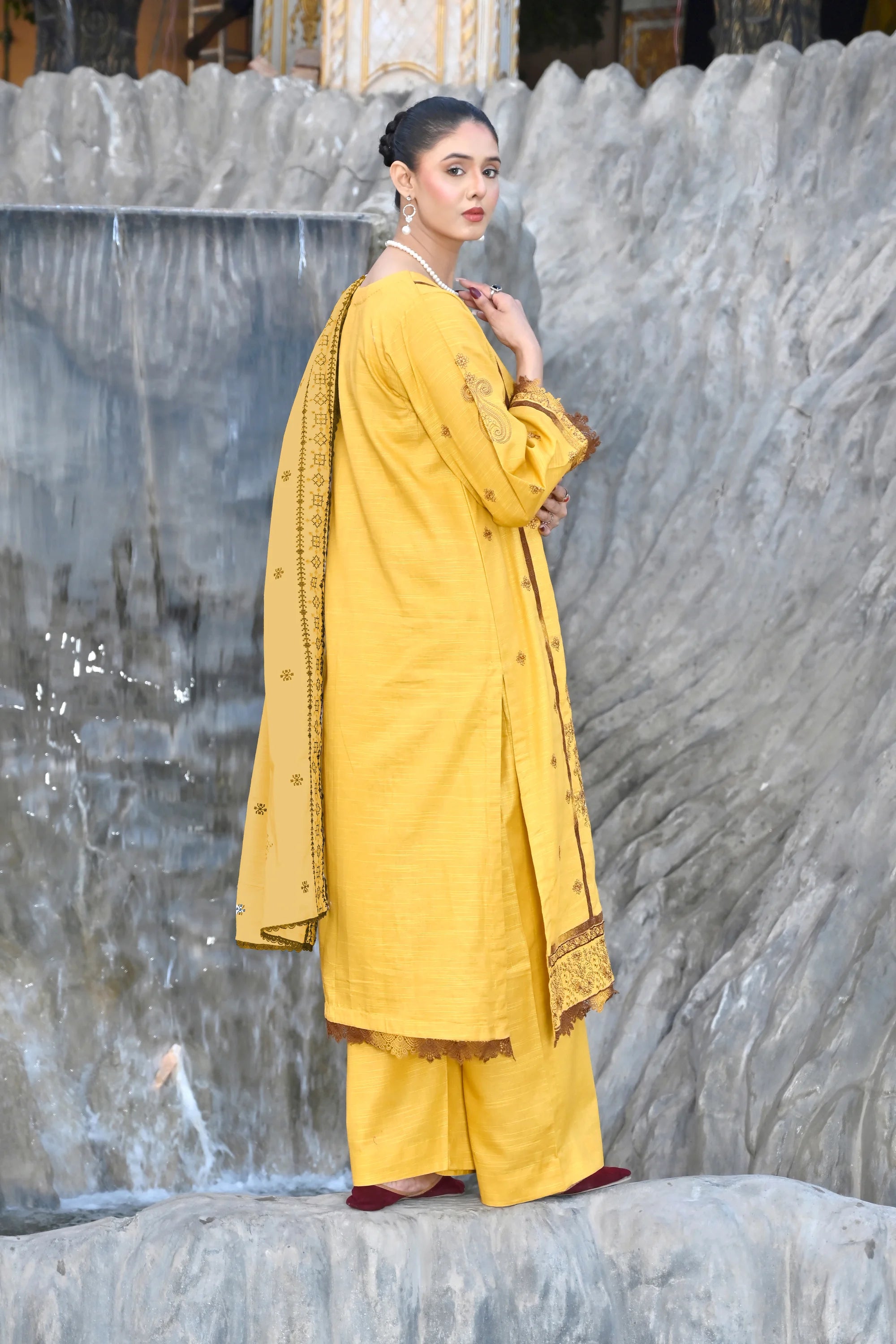 Golden Marigold 2-Piece Embroidered Khaddar Suit