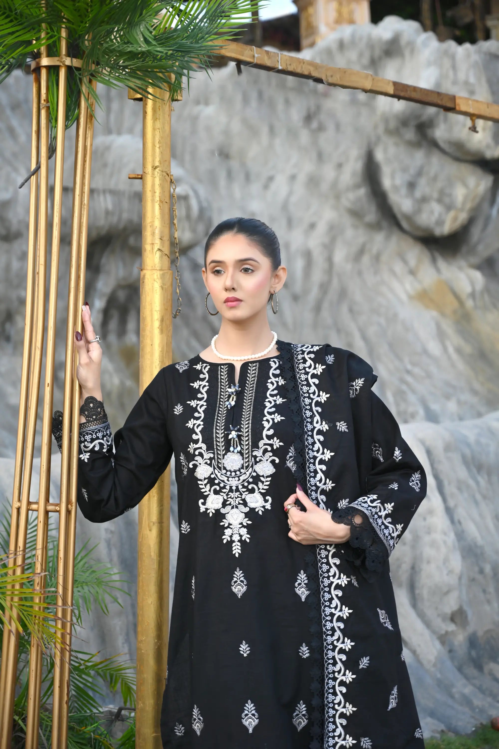 Black 3-Piece Embroidered Khaddar Suit