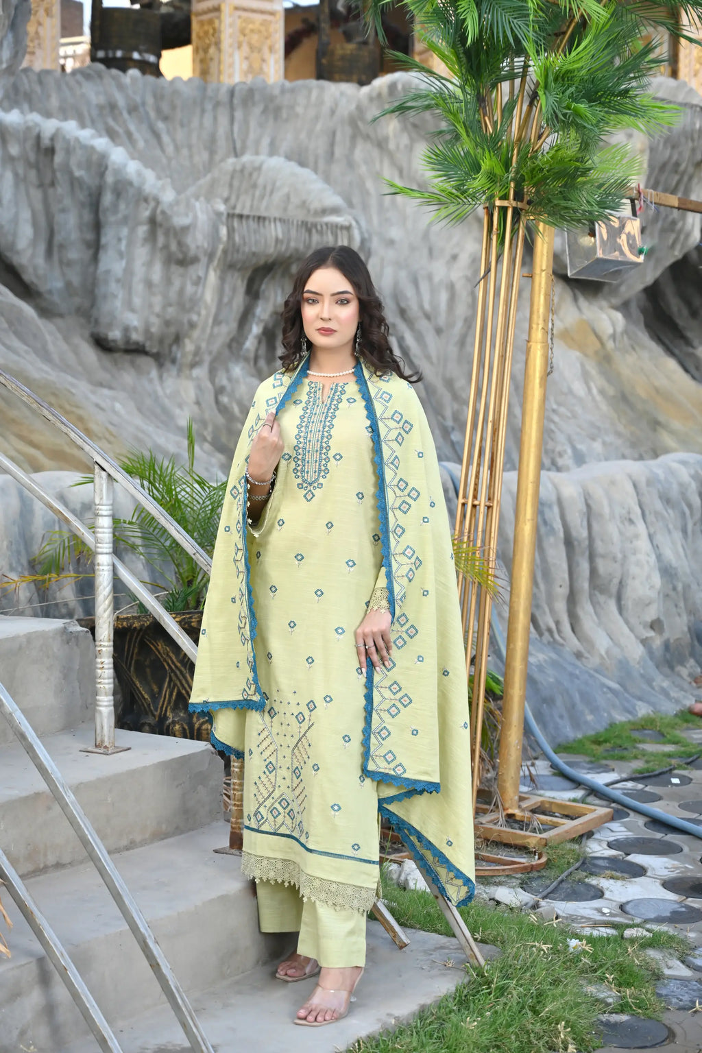 Lime Zest 3-Piece Embroidered Khaddar Suit
