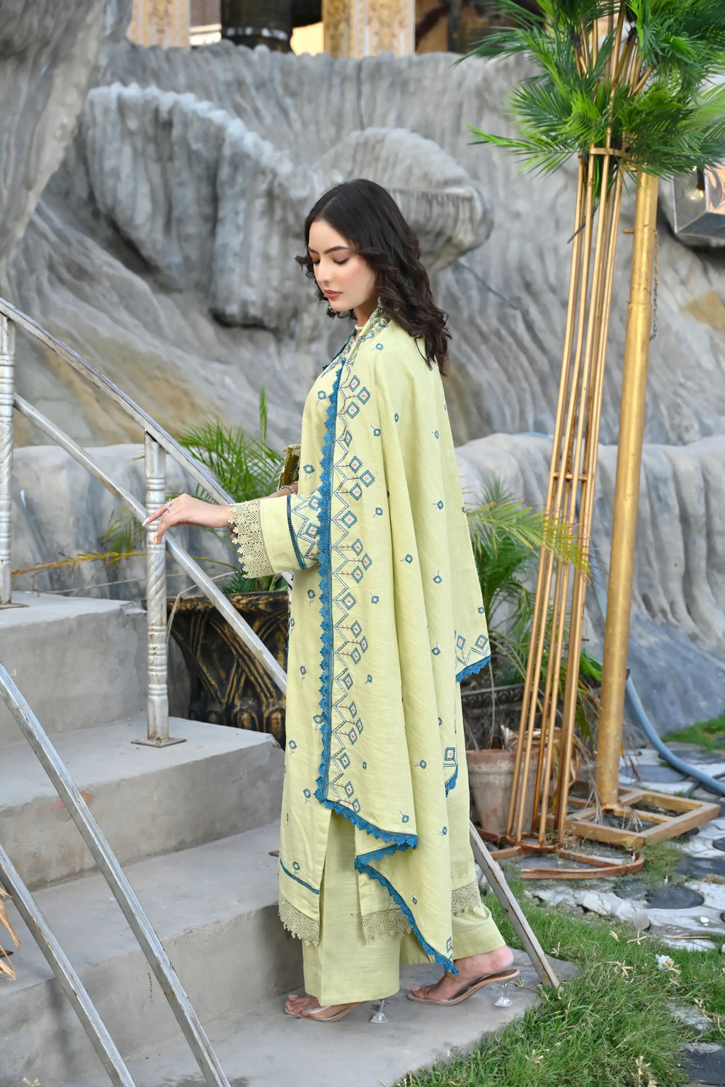 Lime Zest 3-Piece Embroidered Khaddar Suit