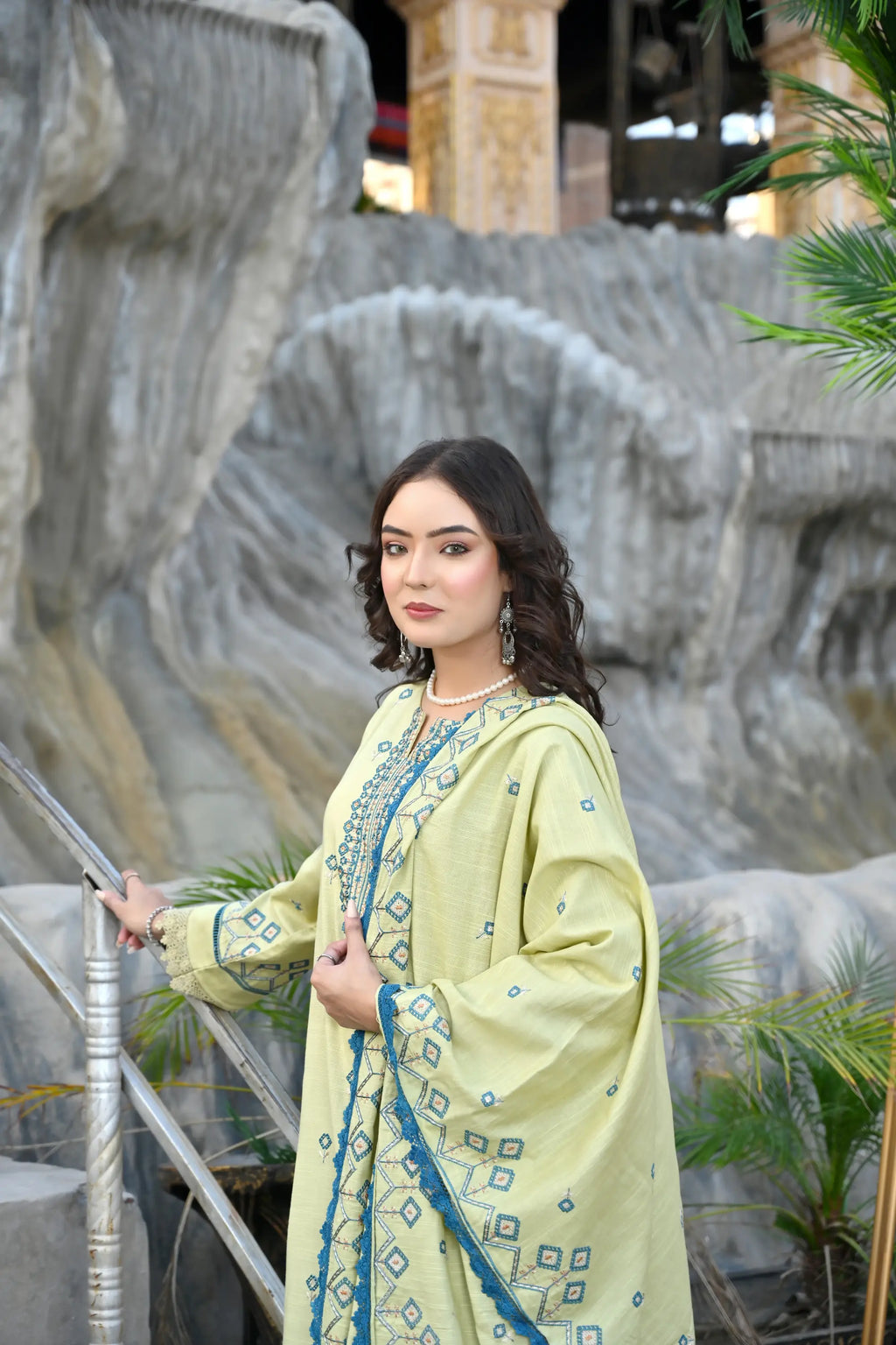 Lime Zest 3-Piece Embroidered Khaddar Suit