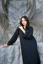 Noir Elegance - Classic Black Kurta & Trouser Set with Lace Detailing