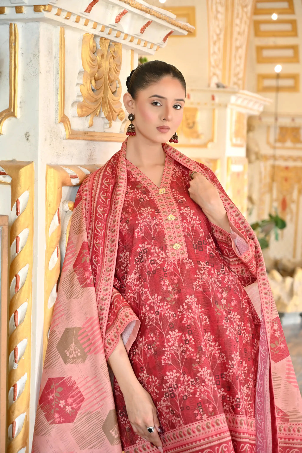 Rosewood Bloom 3-Piece Masoori Khaddar Co-Ord set