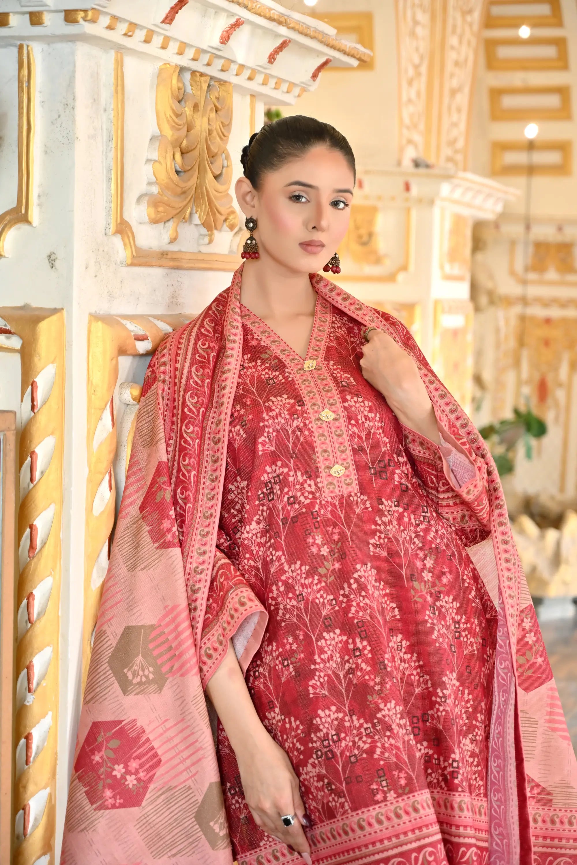 Rosewood Bloom 3-Piece Masoori Khaddar Co-Ord set