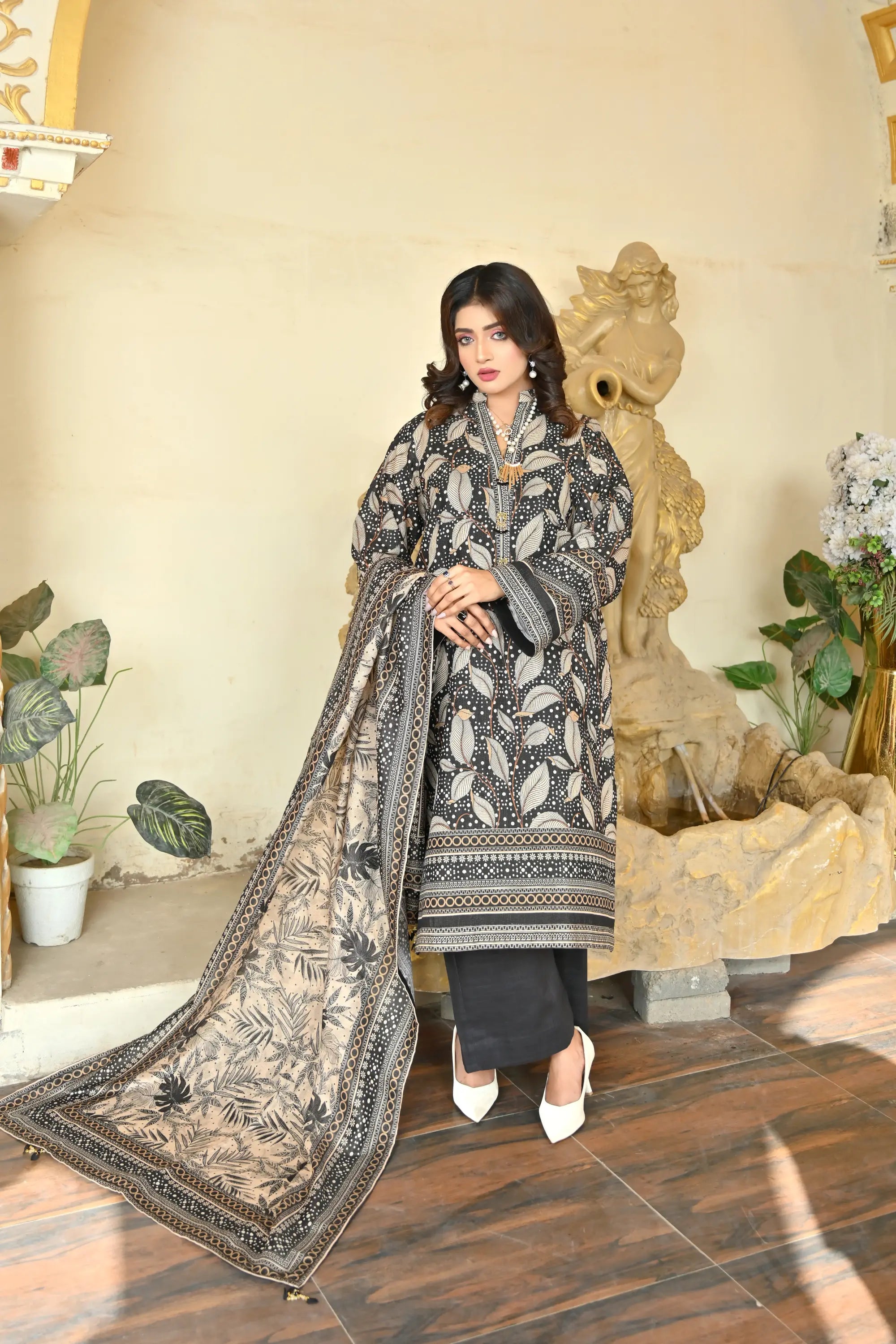Midnight Cocoa 3-Piece Masoori Khaddar Suit