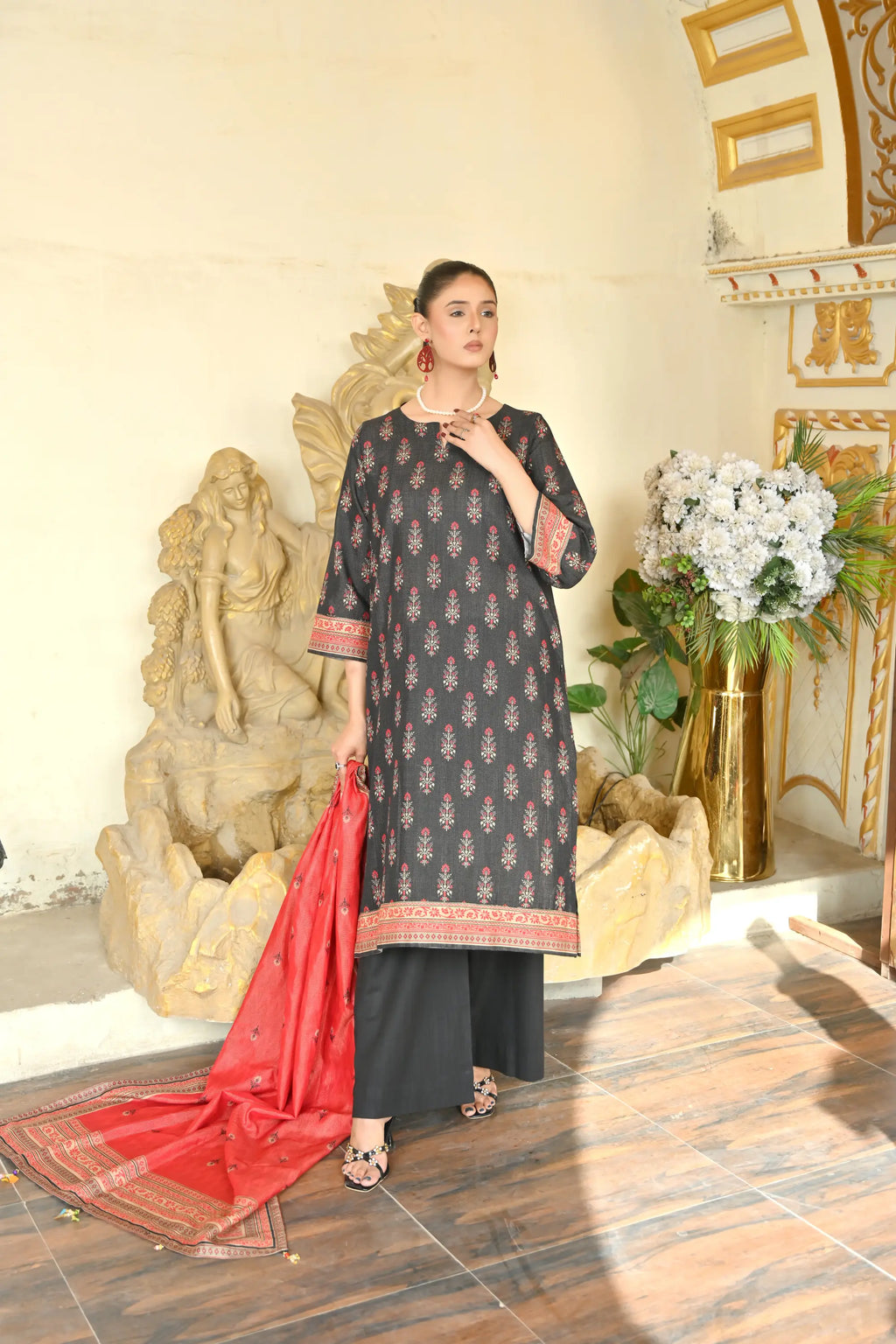 Black Rose 3-Piece Masoori Khaddar Suit