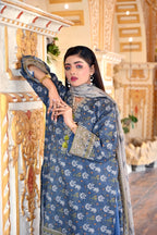 Dusty Blue 3-Piece Masoori Khaddar Co-Ord set