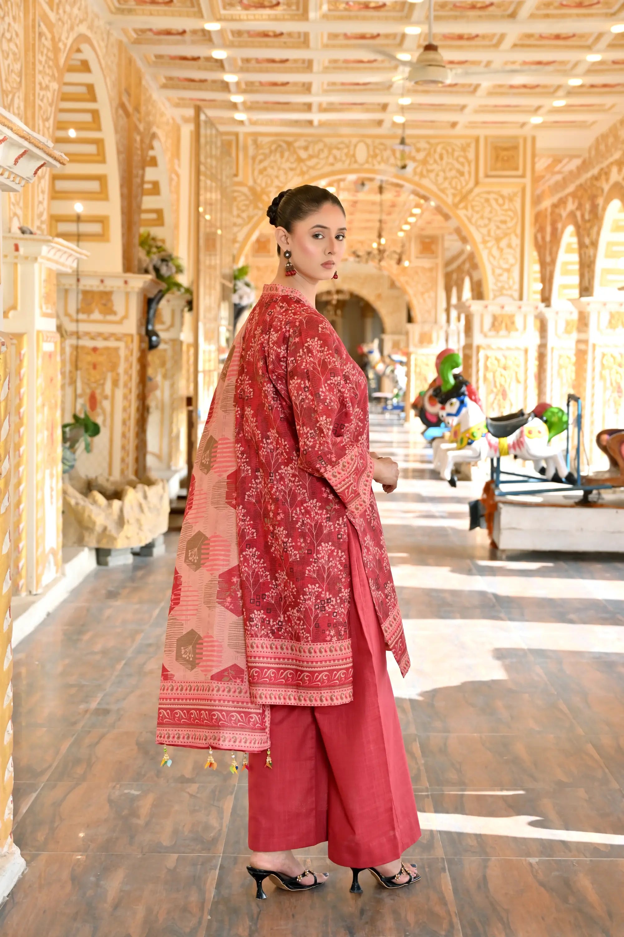 Rosewood Bloom 3-Piece Masoori Khaddar Co-Ord set