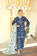 Prussian Blue  3- Piece Printed Khaddar Co-Ord set