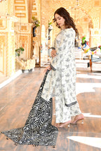 Monochrome Leaf 3- Piece Printed Khaddar Suit