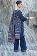 Royal Blue 3- Piece Printed Khaddar Co-Ord set