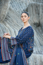 Royal Blue 3- Piece Printed Khaddar Co-Ord set