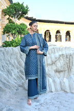 Deep Blue Monotone 3- Piece Printed Khaddar Suit