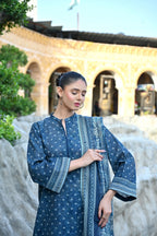 Deep Blue Monotone 3- Piece Printed Khaddar Suit