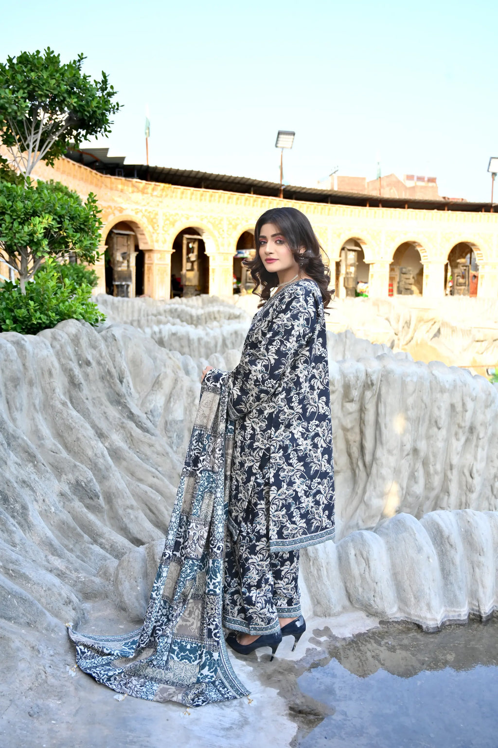 Midnight Floral 3- Piece Printed Khaddar Co-Ord set