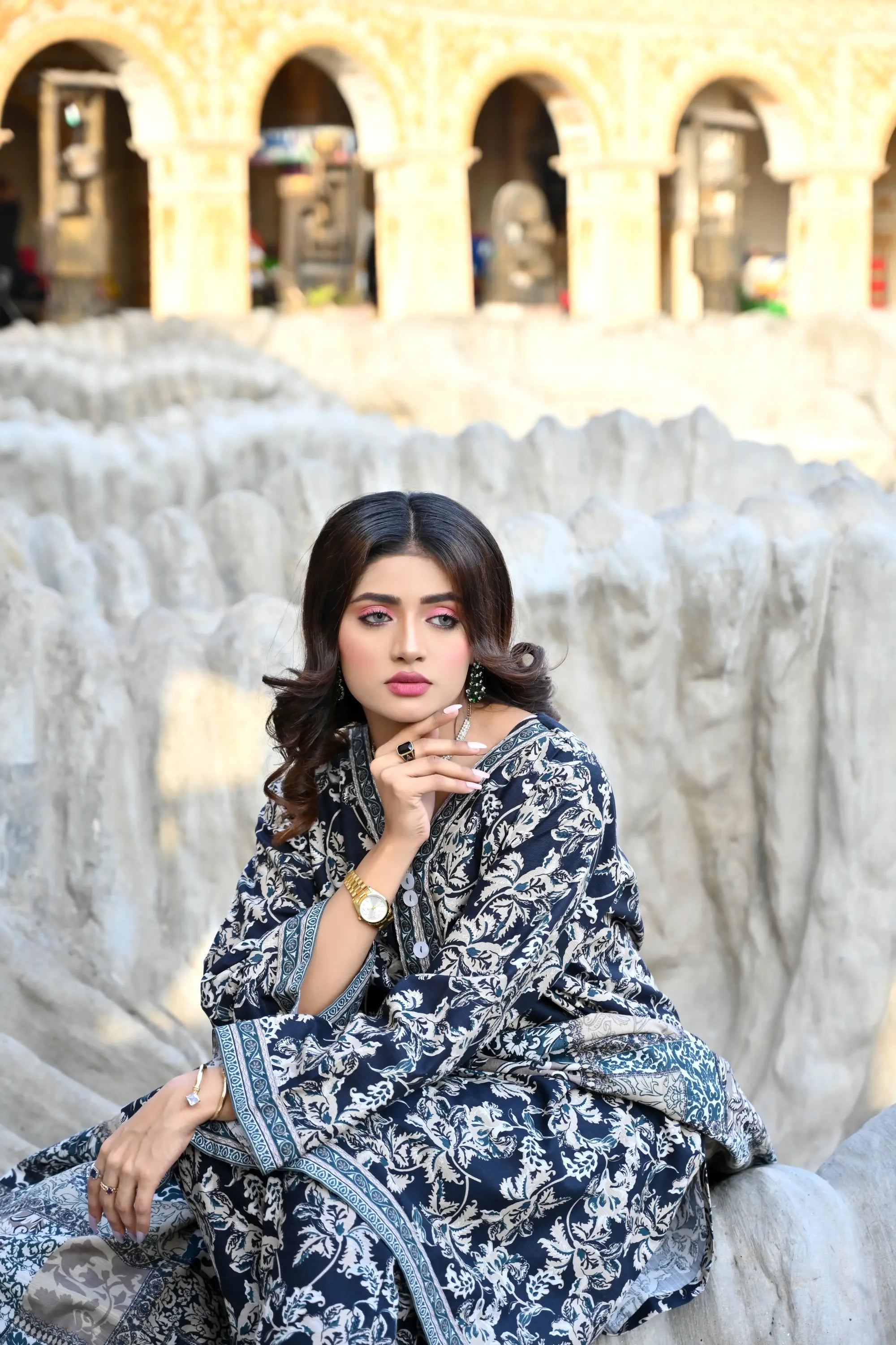 Midnight Floral 3- Piece Printed Khaddar Co-Ord set