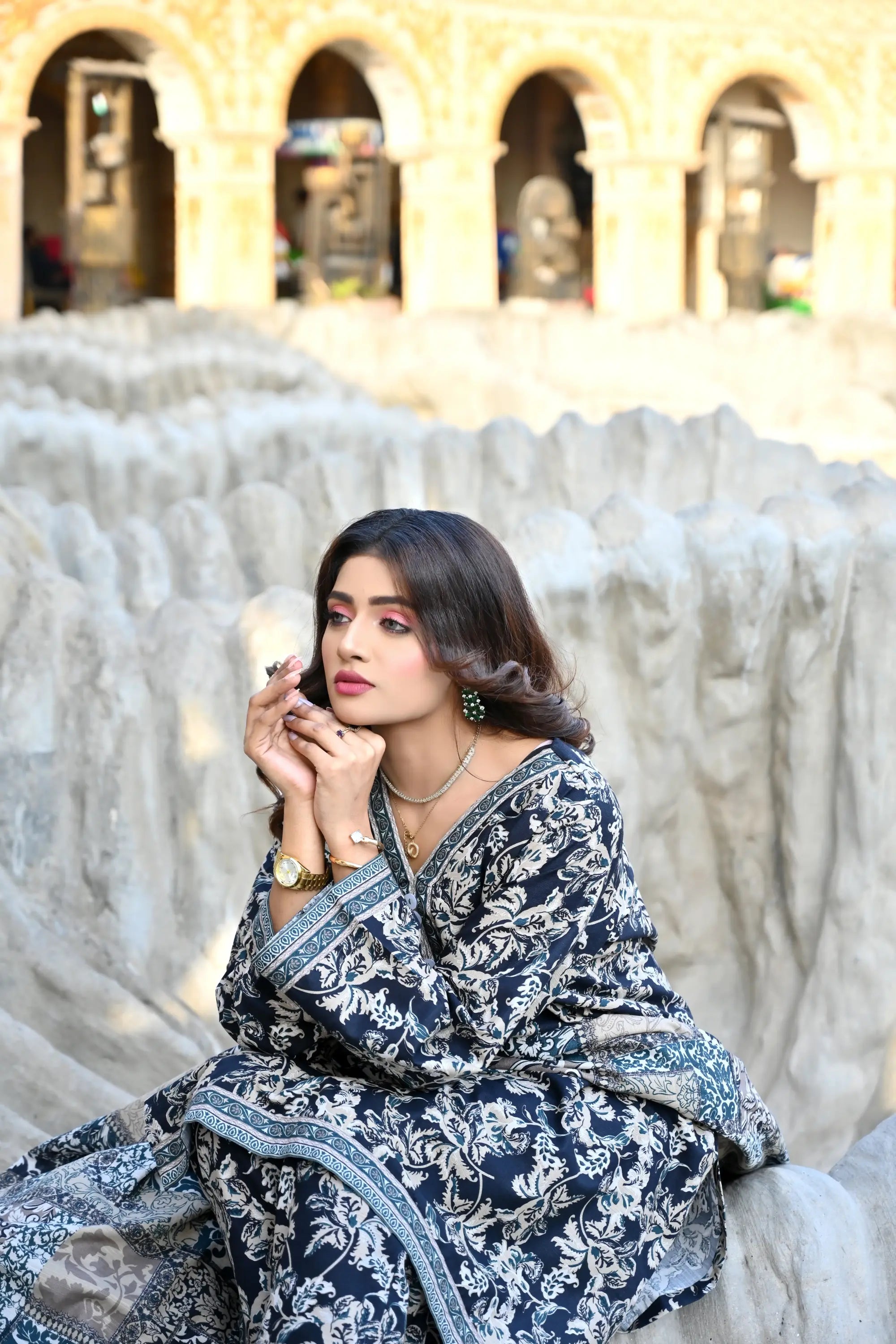 Midnight Floral 3- Piece Printed Khaddar Co-Ord set