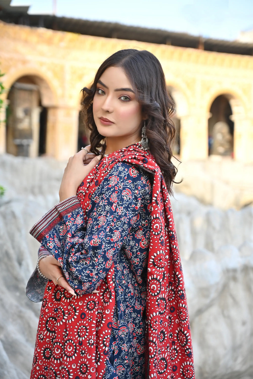 Indigo Bloom 3- Piece Printed Khaddar Suit