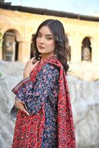 Indigo Bloom 3- Piece Printed Khaddar Suit