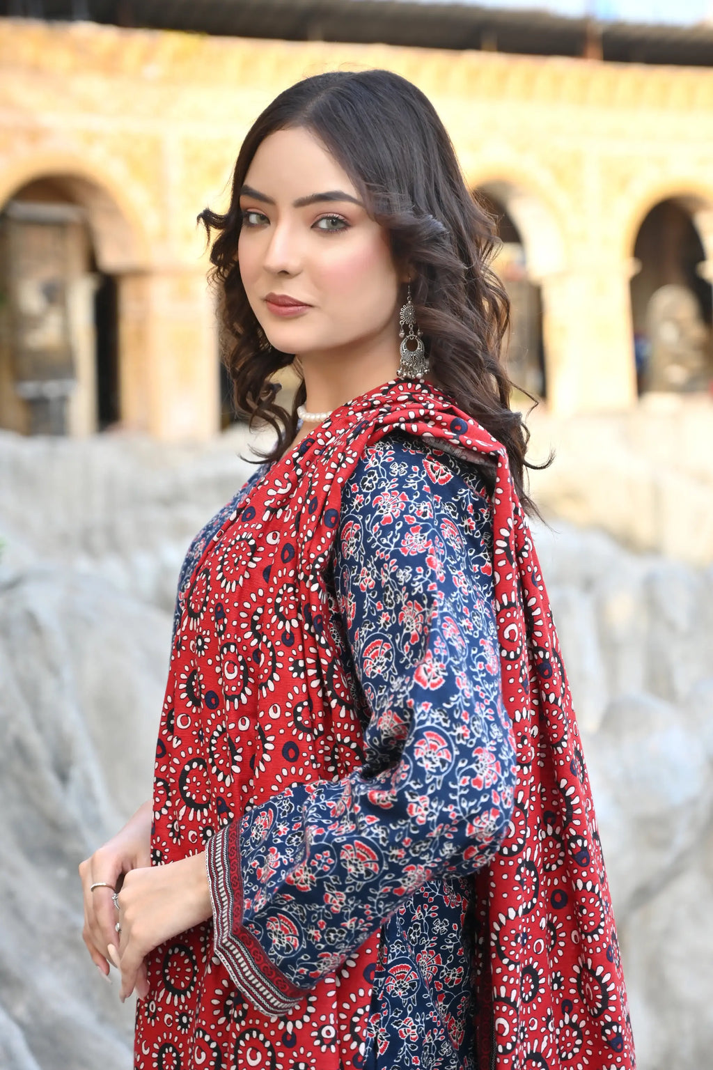 Indigo Bloom 3- Piece Printed Khaddar Suit