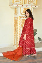 Rust Orange 3- Piece Printed Khaddar Suit