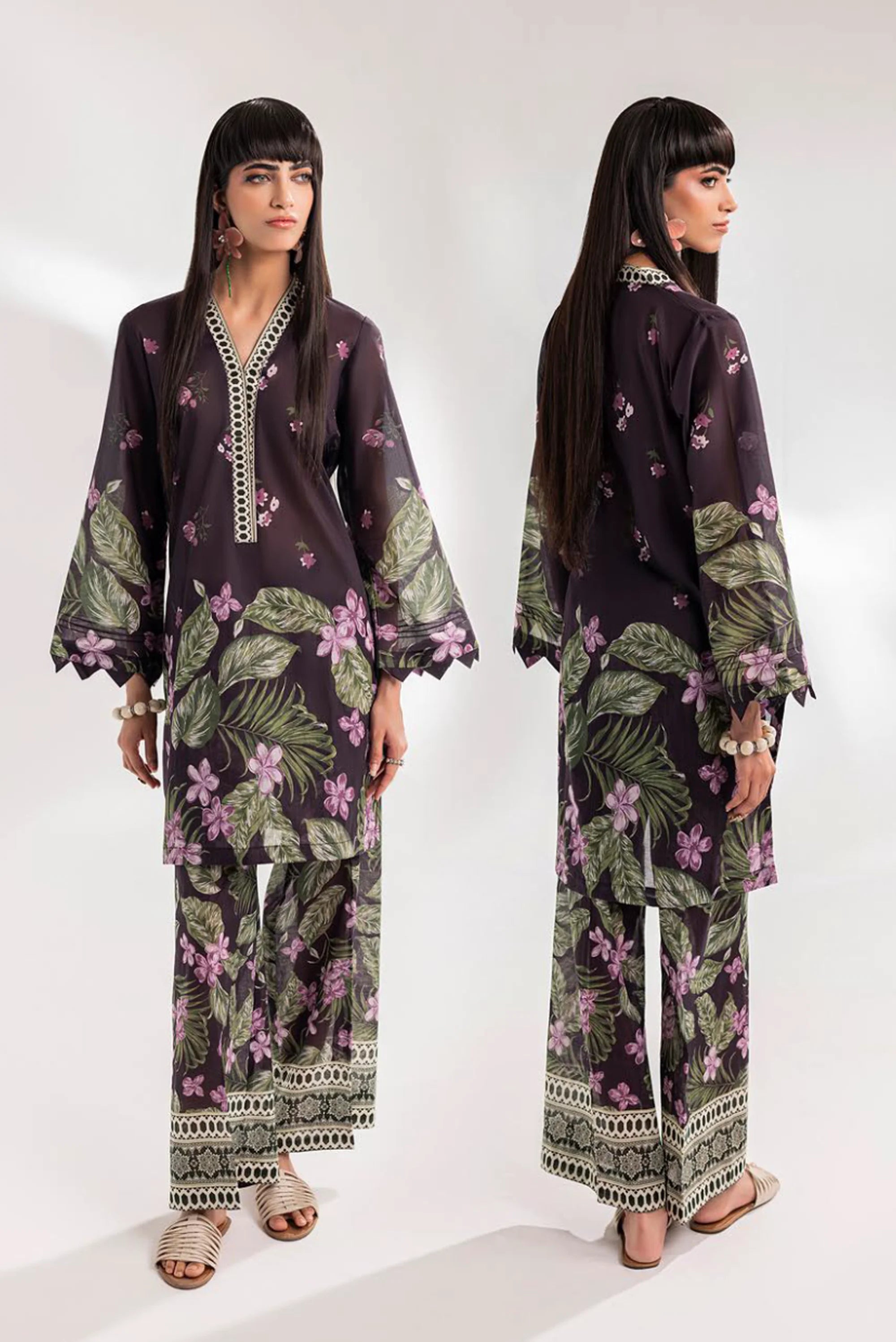 Black Floral Printed Two-Piece Suit