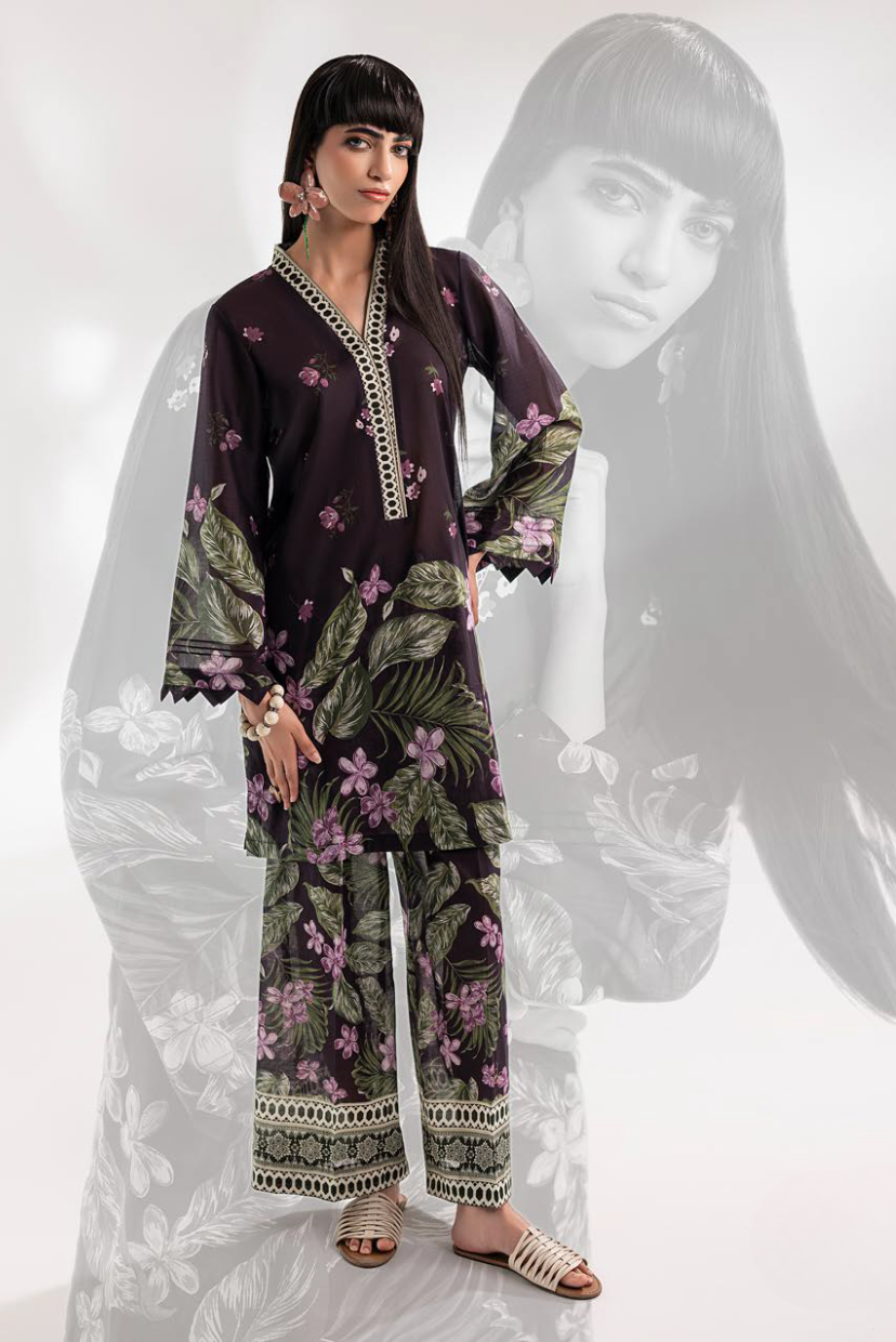 Black Floral Printed Two-Piece Suit